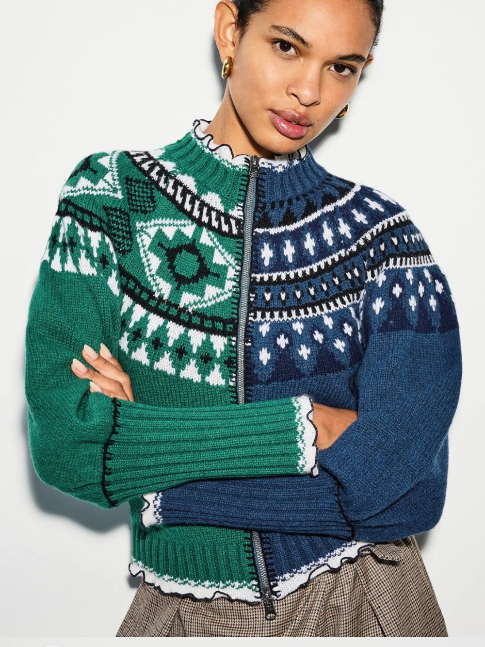 Sea New York Linea Fairisle Zip Front Cardigan size XS